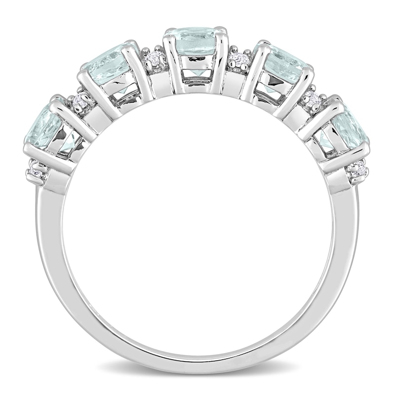 Main Image 5 of 4.0mm Aquamarine and White Topaz Duo Five Stone Alternating Stackable Band in Sterling Silver