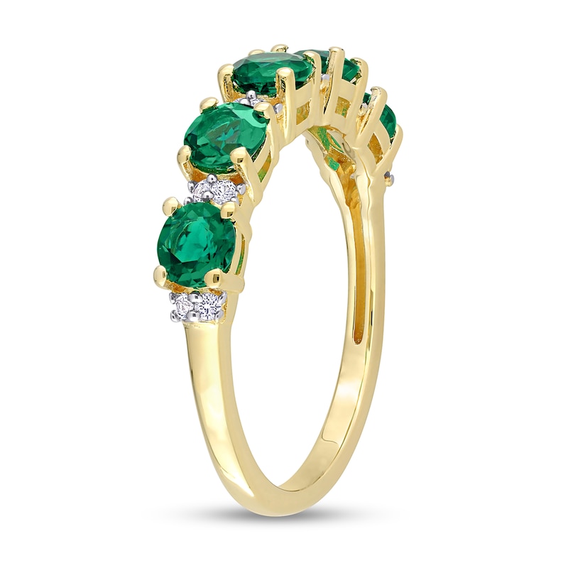 Lab-Created Emerald and White Lab-Created Sapphire Five Stone Duo Stackable Band in Sterling Silver with Yellow Rhodium