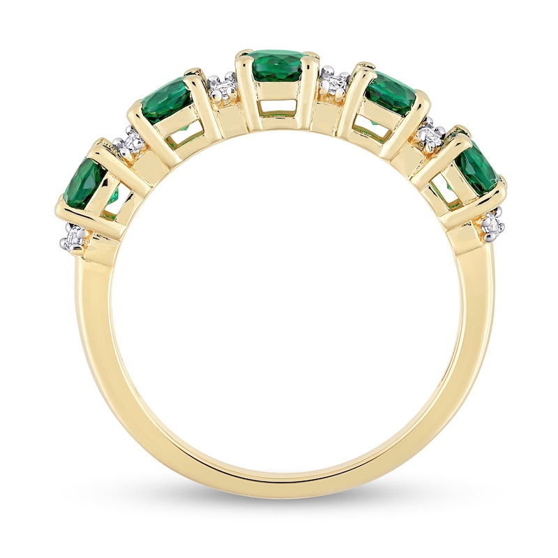 Lab-Created Emerald and White Lab-Created Sapphire Five Stone Duo Stackable Band in Sterling Silver with Yellow Rhodium