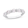 Thumbnail Image 0 of 3.5-4.0mm Button Cultured Freshwater Pearl and White Topaz Duo Five Stone Alternating Stackable Band in Sterling Silver