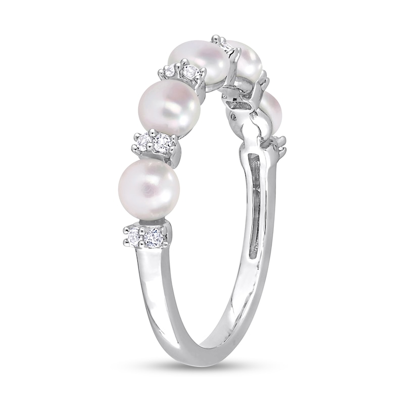 Main Image 3 of 3.5-4.0mm Button Freshwater Cultured Pearl and White Topaz Duo Five Stone Alternating Stackable Band in Sterling Silver