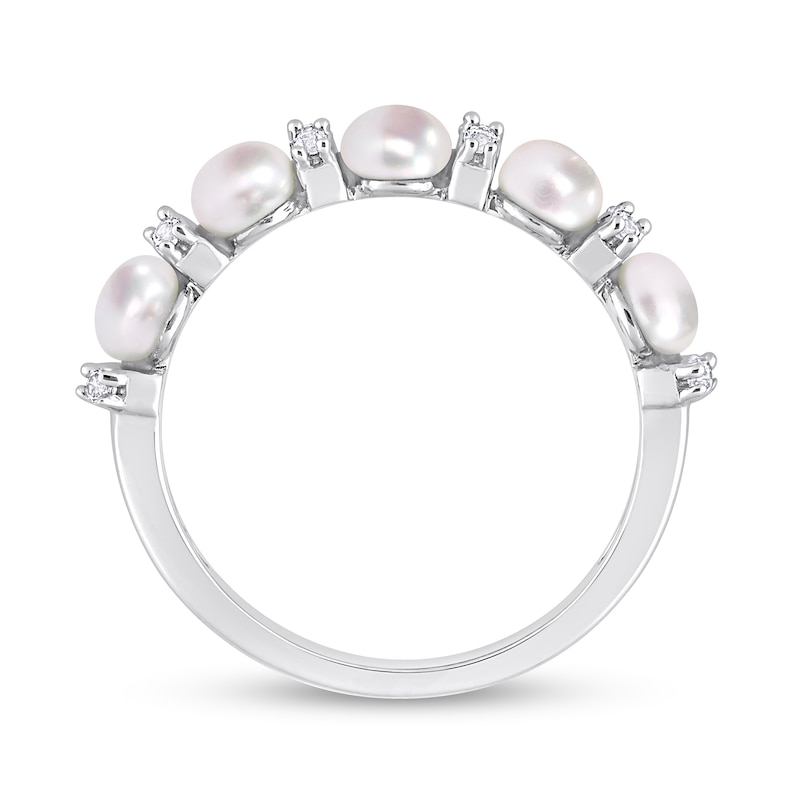 Main Image 5 of 3.5-4.0mm Button Freshwater Cultured Pearl and White Topaz Duo Five Stone Alternating Stackable Band in Sterling Silver