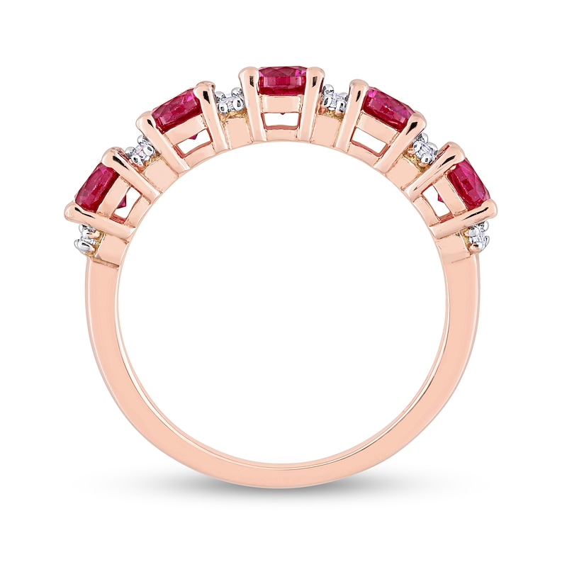 Main Image 5 of Lab-Created Ruby and White Lab-Created Sapphire Five Stone Duo Stackable Band in Sterling Silver with Rose Rhodium