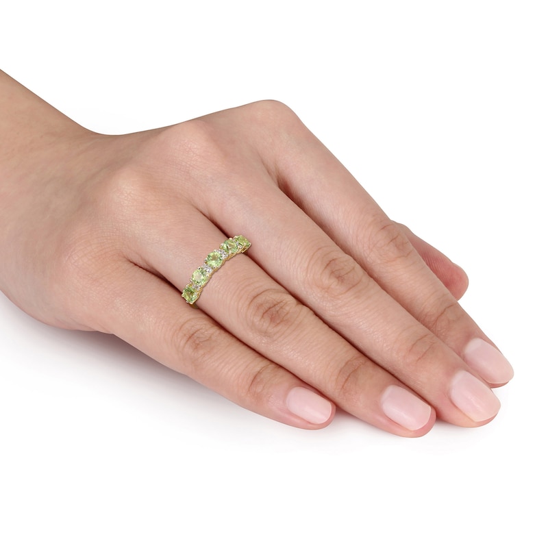 Main Image 2 of Peridot and White Lab-Created Sapphire Duo Five Stone Alternating Stackable Band in Sterling Silver with Yellow Rhodium