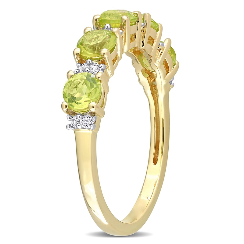 Main Image 3 of Peridot and White Lab-Created Sapphire Duo Five Stone Alternating Stackable Band in Sterling Silver with Yellow Rhodium