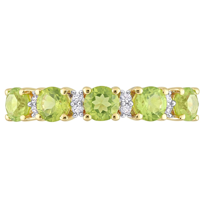 Peridot and White Lab-Created Sapphire Duo Five Stone Alternating Stackable Band in Sterling Silver with Yellow Rhodium