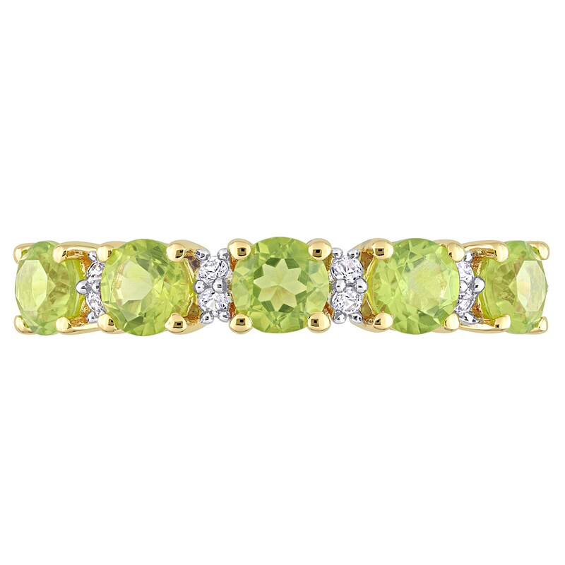 Peridot and White Lab-Created Sapphire Duo Five Stone Alternating Stackable Band in Sterling Silver with Yellow Rhodium