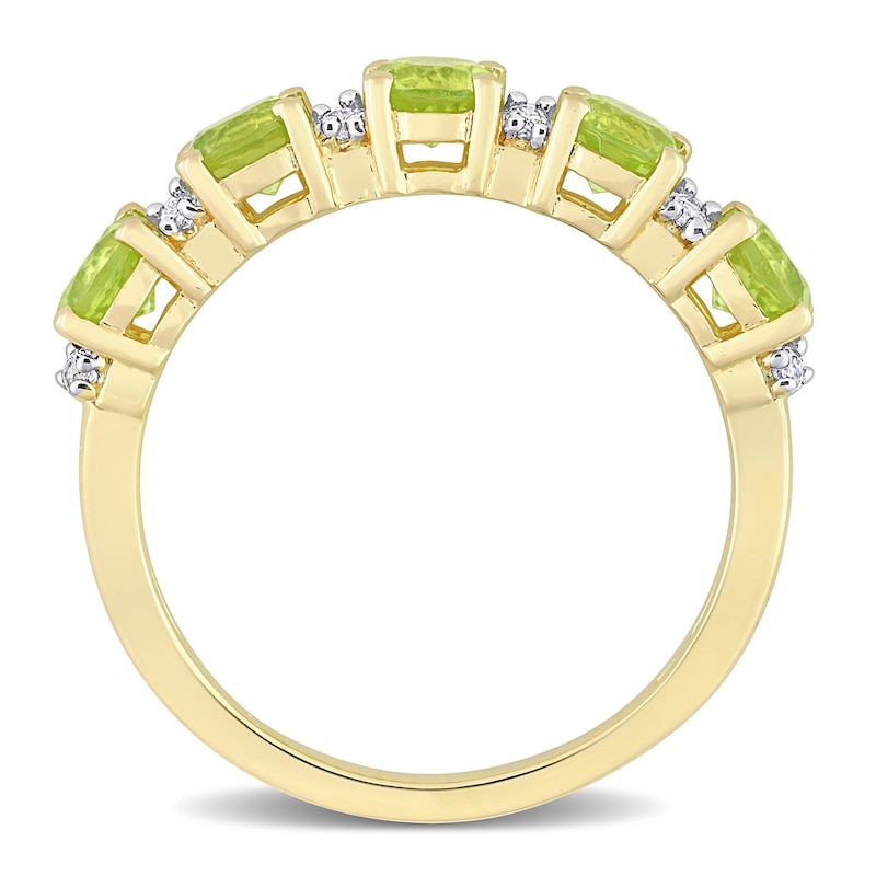 Main Image 5 of Peridot and White Lab-Created Sapphire Duo Five Stone Alternating Stackable Band in Sterling Silver with Yellow Rhodium