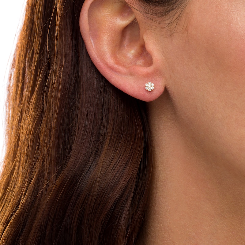 Main Image 2 of 0.20 CT. T.W. Composite Diamond Flower Stud Earrings in 10K Gold