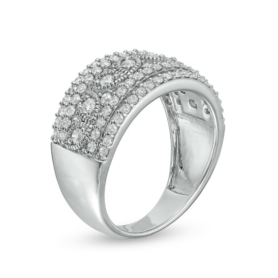 0.95 CT. T.W. Diamond Multi-Row Leaf Anniversary Band in Sterling Silver