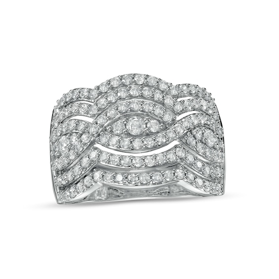 1.23 CT. T.W. Diamond Twist Multi-Row Anniversary Band in 10K White Gold