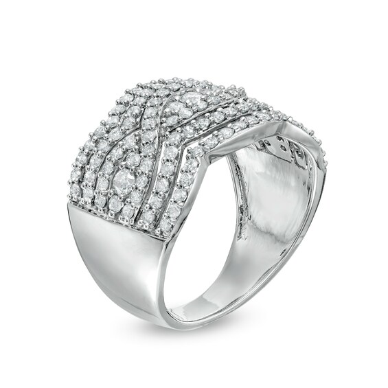 1.23 CT. T.W. Diamond Twist Multi-Row Anniversary Band in 10K White Gold