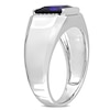 Thumbnail Image 1 of Men's 8.0mm Square Blue Lab-Created Sapphire and 0.05 CT. T.W. Diamond Collar Signet Ring in 10K White Gold
