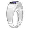 Thumbnail Image 2 of Men's 8.0mm Square Blue Lab-Created Sapphire and 0.05 CT. T.W. Diamond Collar Signet Ring in 10K White Gold