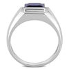 Thumbnail Image 2 of Men's 8.0mm Square Blue Lab-Created Sapphire and 0.05 CT. T.W. Diamond Collar Signet Ring in 10K White Gold