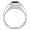 Thumbnail Image 3 of Men's 8.0mm Square Blue Lab-Created Sapphire and 0.05 CT. T.W. Diamond Collar Signet Ring in 10K White Gold