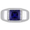 Thumbnail Image 3 of Men's 8.0mm Square Blue Lab-Created Sapphire and 0.05 CT. T.W. Diamond Collar Signet Ring in 10K White Gold