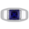 Thumbnail Image 4 of Men's 8.0mm Square Blue Lab-Created Sapphire and 0.05 CT. T.W. Diamond Collar Signet Ring in 10K White Gold