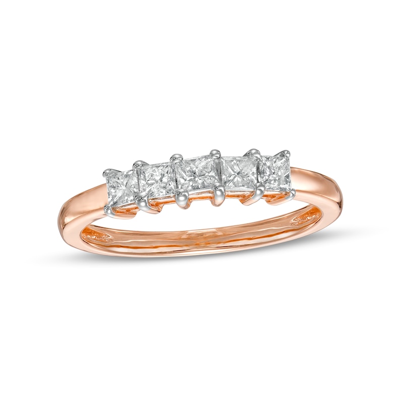 0.45 CT. T.W. Princess-Cut Diamond Five Stone Anniversary Band in 10K Rose Gold