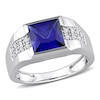 Thumbnail Image 0 of Men's 8.0mm Square Blue and White Lab-Created Sapphire Drop Side Accent Signet Ring in 10K White Gold