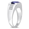Thumbnail Image 2 of Men's 8.0mm Square Blue and White Lab-Created Sapphire Drop Side Accent Signet Ring in 10K White Gold