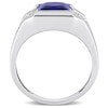 Thumbnail Image 2 of Men's 8.0mm Square Blue and White Lab-Created Sapphire Drop Side Accent Signet Ring in 10K White Gold