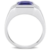 Thumbnail Image 3 of Men's 8.0mm Square Blue and White Lab-Created Sapphire Drop Side Accent Signet Ring in 10K White Gold