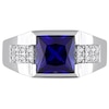 Thumbnail Image 4 of Men's 8.0mm Square Blue and White Lab-Created Sapphire Drop Side Accent Signet Ring in 10K White Gold