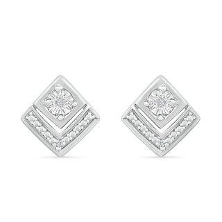 Diamond Accent Tilted Square Stud Earrings in Sterling Silver