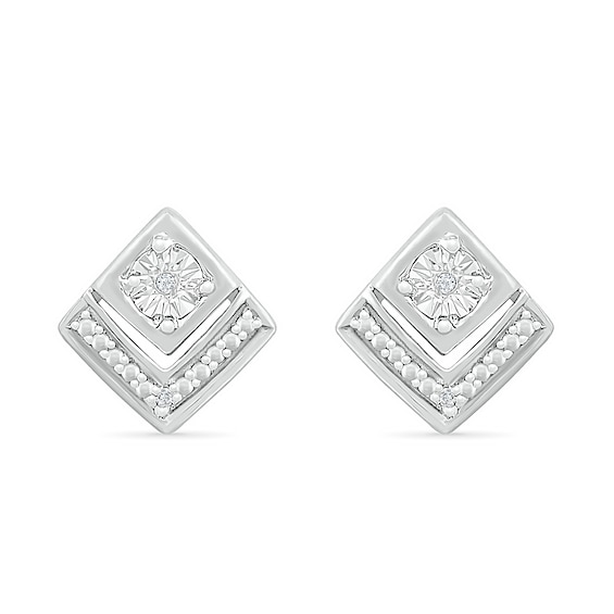 Diamond Accent Tilted Square Stud Earrings in Sterling Silver
