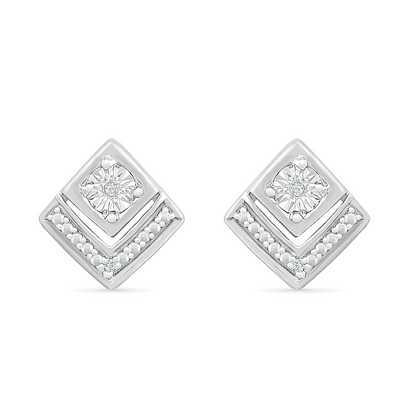 Diamond Accent Tilted Square Stud Earrings in Sterling Silver|Peoples Jewellers
