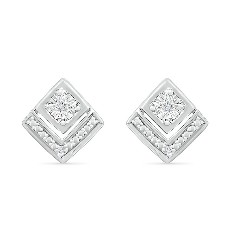 Diamond Accent Tilted Square Stud Earrings in Sterling Silver