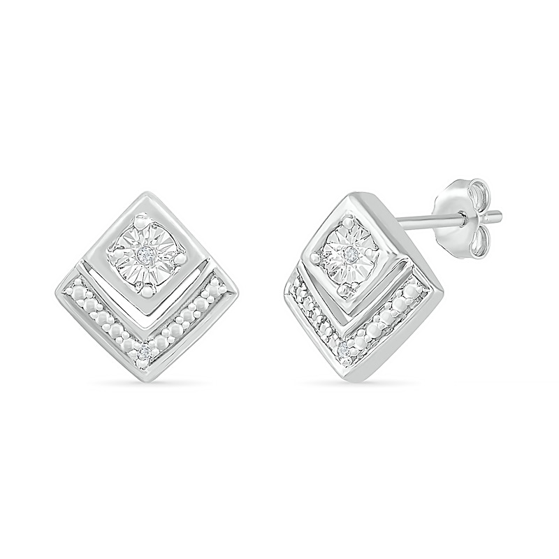 Diamond Accent Tilted Square Stud Earrings in Sterling Silver|Peoples Jewellers