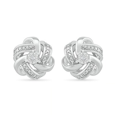 Diamond Accent Knot Stud Earrings in Sterling Silver