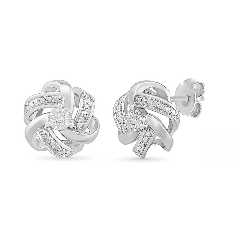 Main Image 2 of Diamond Accent Knot Stud Earrings in Sterling Silver