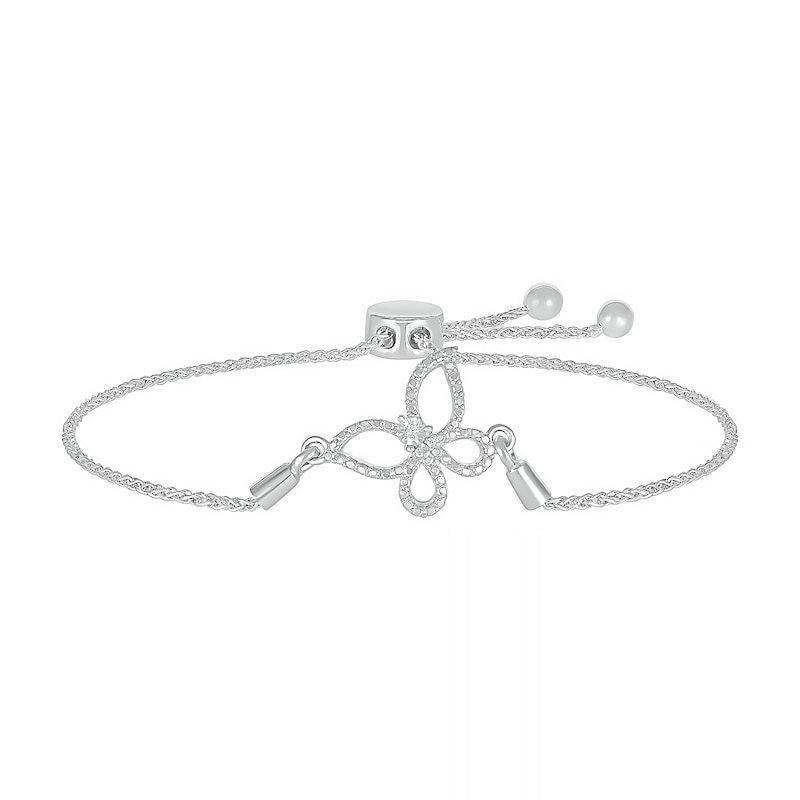 Main Image 1 of Diamond Accent Butterfly Bolo Bracelet in Sterling Silver – 9.5"