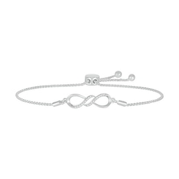 Diamond Accent Double Row Infinity Bolo Bracelet in Sterling Silver – 9.5"