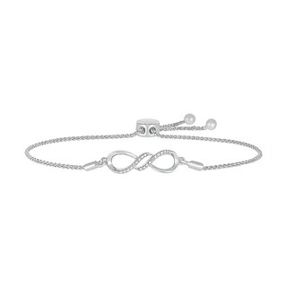 Diamond Accent Double Row Infinity Bolo Bracelet in Sterling Silver – 9.5"
