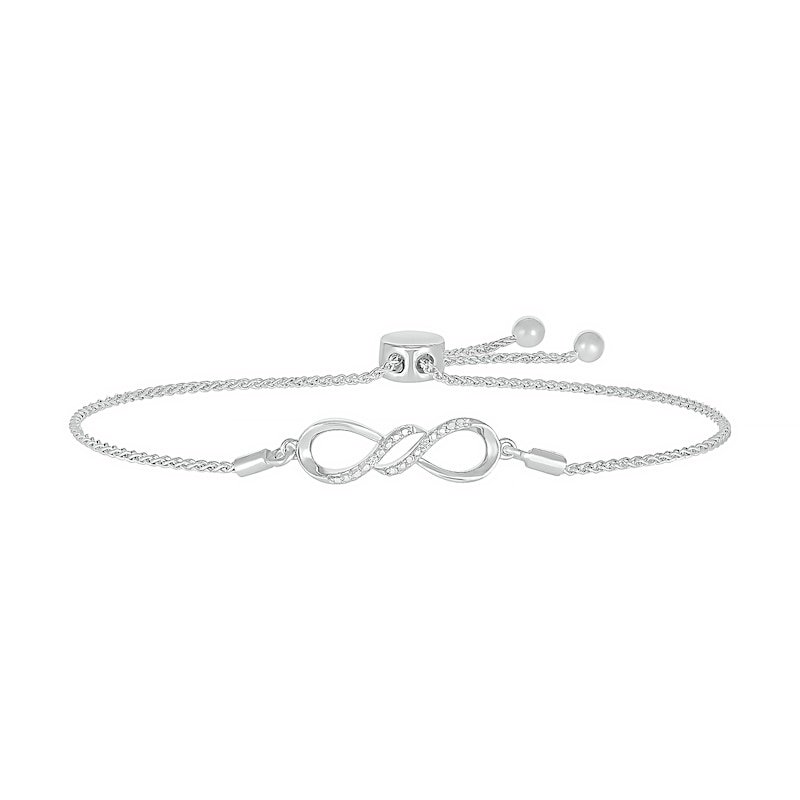 Main Image 1 of Diamond Accent Double Row Infinity Bolo Bracelet in Sterling Silver – 9.5"