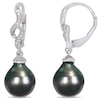 Thumbnail Image 1 of Baroque Black Tahitian Cultured Pearl and 0.05 CT. T.W. Diamond Cascading Flame Drop Earrings in Sterling Silver