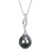 Thumbnail Image 0 of Baroque Black Cultured Tahitian Pearl and Diamond Accent Cascading Flame Drop Pendant in Sterling Silver