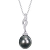 Baroque Black Tahitian Cultured Pearl and Diamond Accent Cascading Flame Drop Pendant in Sterling Silver