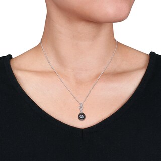 Baroque Black Tahitian Cultured Pearl and Diamond Accent Cascading Flame Drop Pendant in Sterling Silver