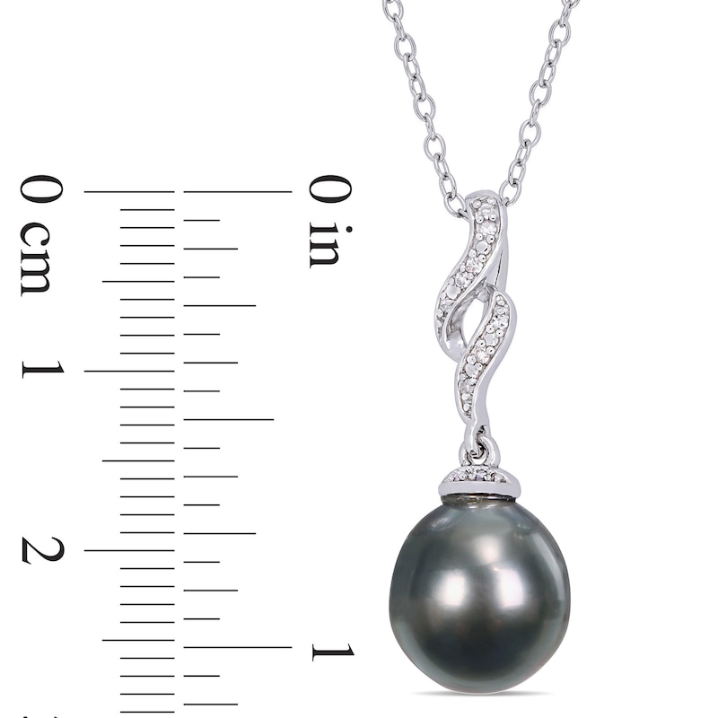 Baroque Black Cultured Tahitian Pearl and Diamond Accent Cascading Flame Drop Pendant in Sterling Silver