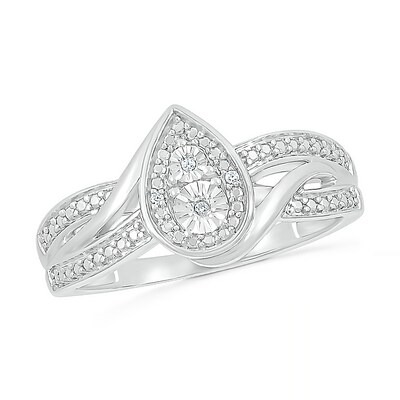 Composite Pear-Shaped Diamond Accent Crossover Twist Shank Ring in Sterling Silver
