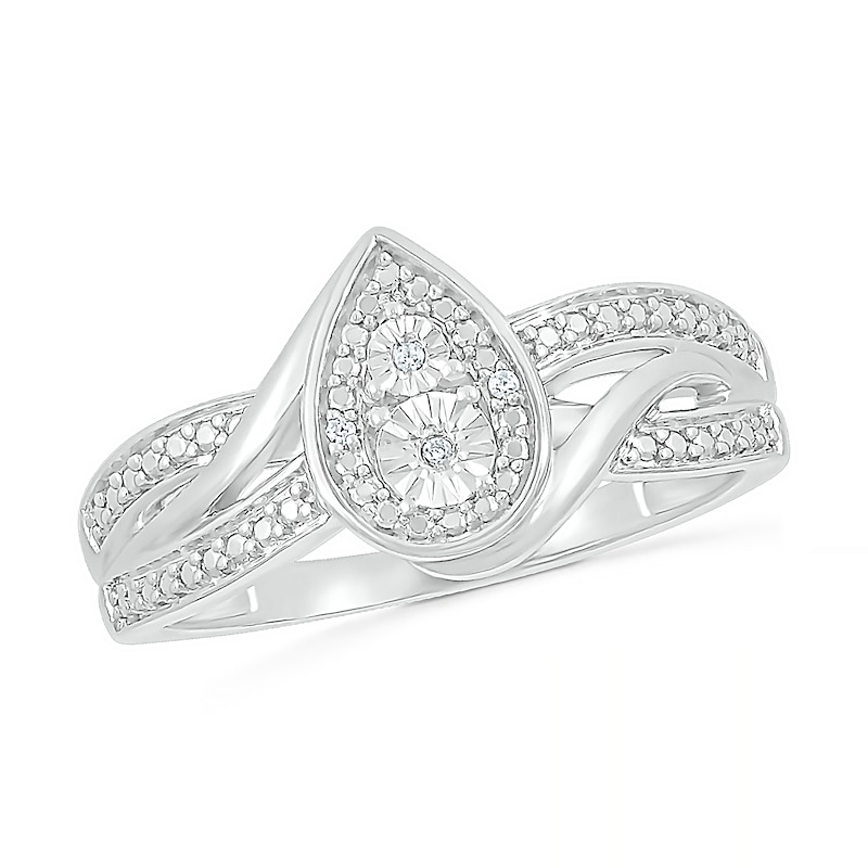 Main Image 1 of Composite Pear-Shaped Diamond Accent Crossover Twist Shank Ring in Sterling Silver