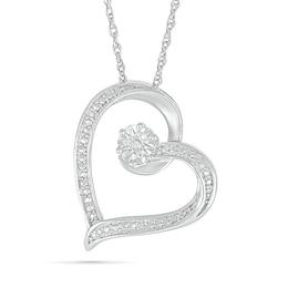 Diamond Accent Tilted Heart Pendant in Sterling Silver