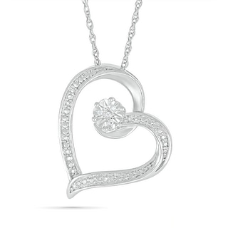 Diamond Accent Tilted Heart Pendant in Sterling Silver