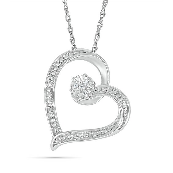 Diamond Accent Tilted Heart Pendant in Sterling Silver