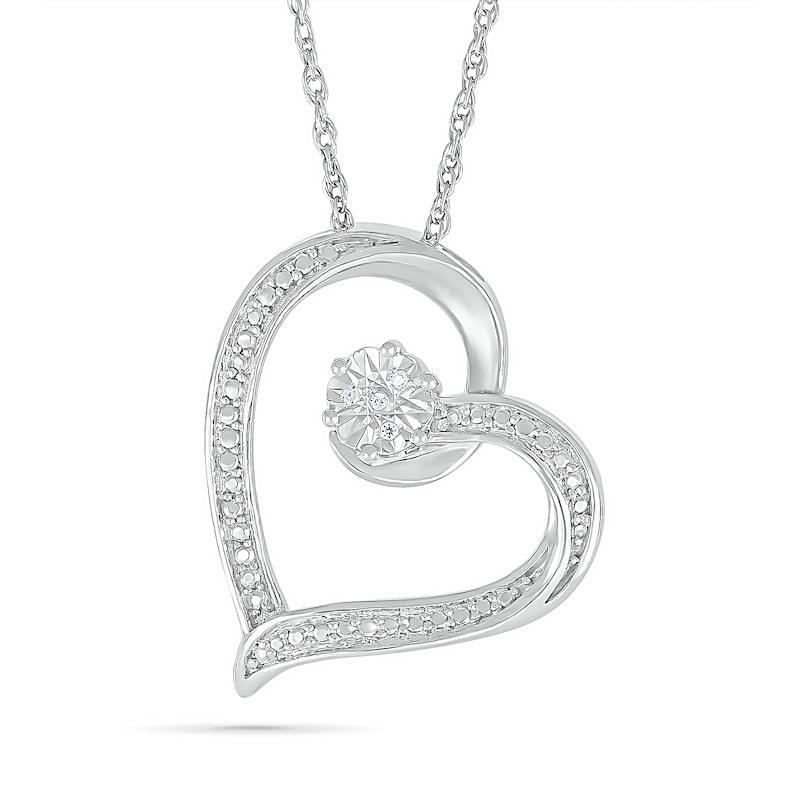Main Image 1 of Diamond Accent Tilted Heart Pendant in Sterling Silver
